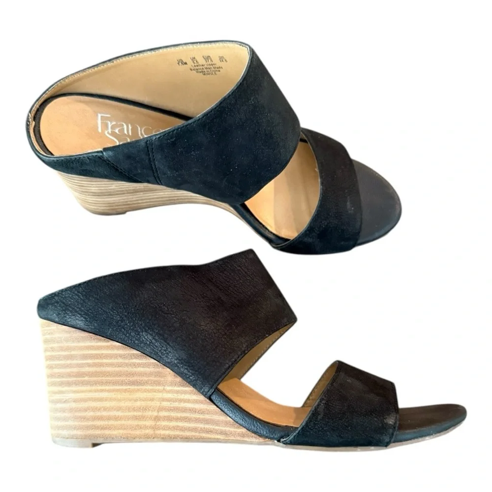 Franco Sarto Women’s Mingle Black Wedge Sandals Size 7.5 Leather Casual Party
